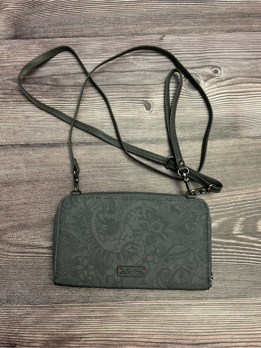 Sakroots Black Floral Crossbody Wallet